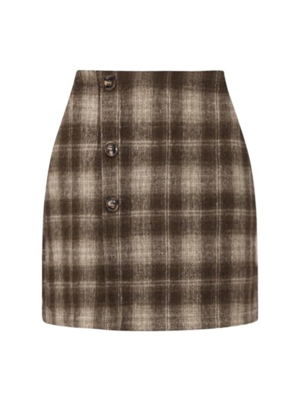 Faux Wool Plaid Mini Skirt High Waisted Tweed Bodycon with Pockets